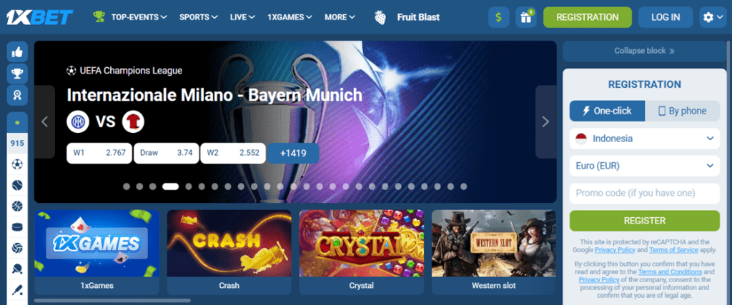 Langkah pertama: Kunjungi beranda 1xBet Langkah pertama: Kunjungi beranda 1xBet